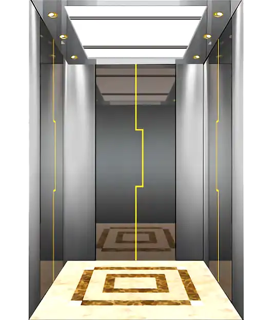 A passenger lift cabin which is made by stainless mirror