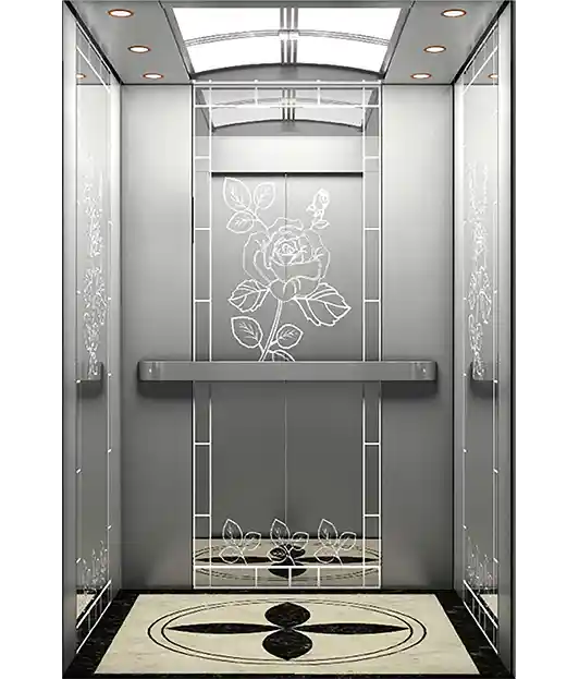 A passenger elevator cabin design which is made by miroor stainless steel