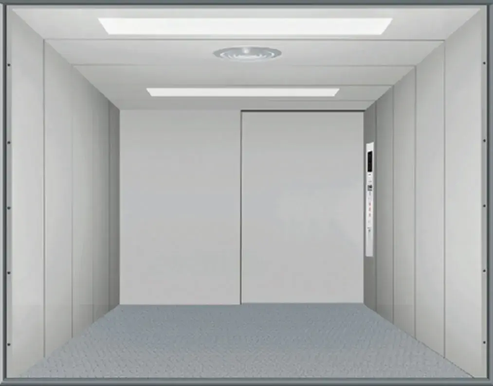 A painted steel cargo elevator cabin design