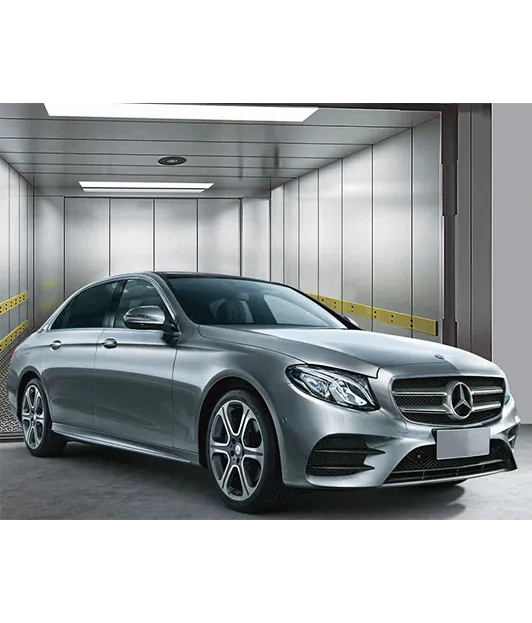 a car is coming out from a car elevator