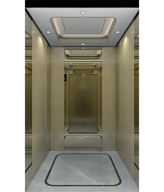 Modern home elevator featuring a glass door and mirror, designed for a villa setting.