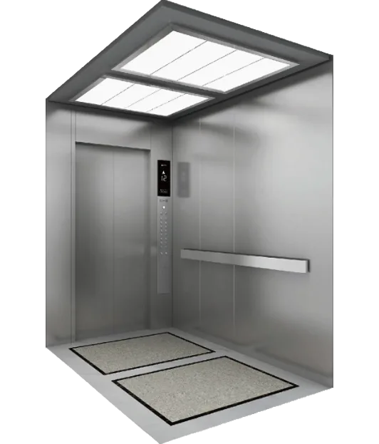 Hospital bed lift elevator featuring a glass door and light, highlighting its modern and accessible design.