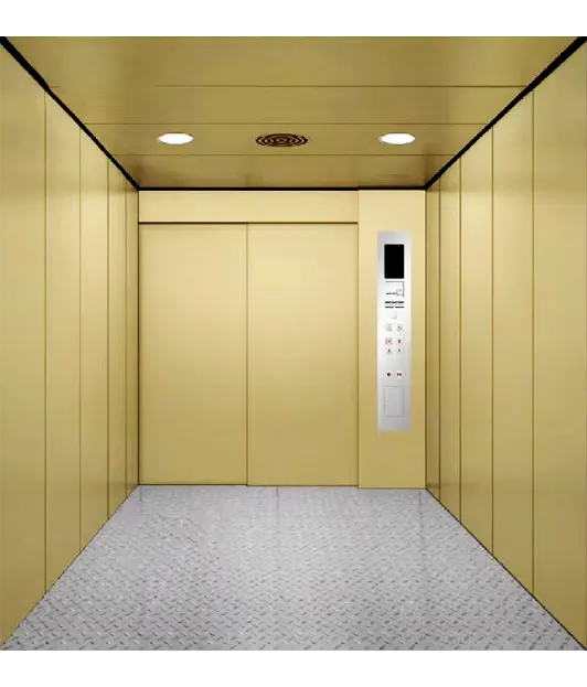 a yellow color painted steel car lift cabin