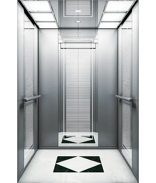 Passenger elevator featuring a green and white floor design.