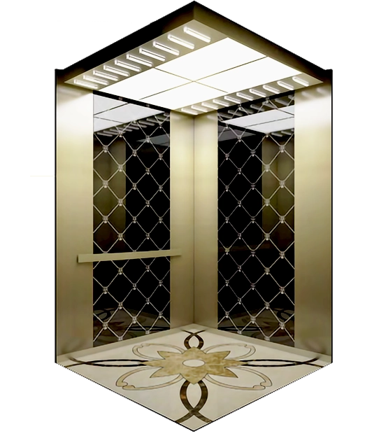 Champagne Gold Mirror Framed Passenger Elevator.