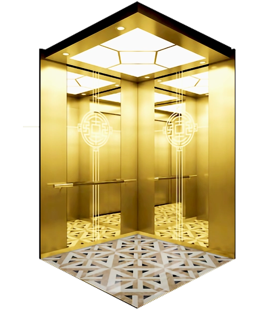 Titanium Gold Mirror Framed Passenger Elevator.