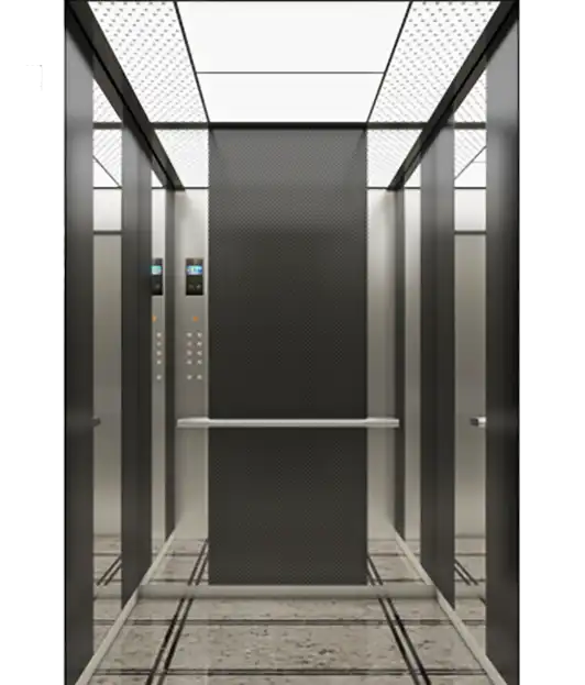A passenger elevator cabin which is made by stainless mirror