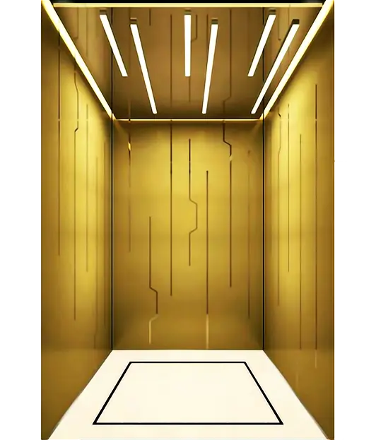 Golden Mirror Stainless Steel Paneled Passenger Elevator