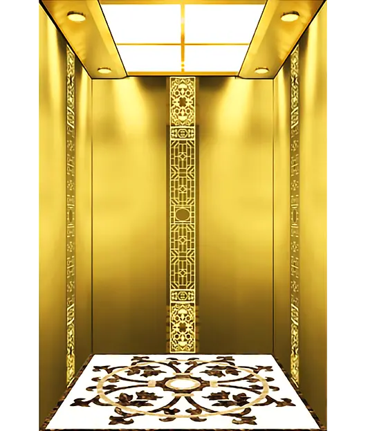 Titanium mirror framed passenger elevator.