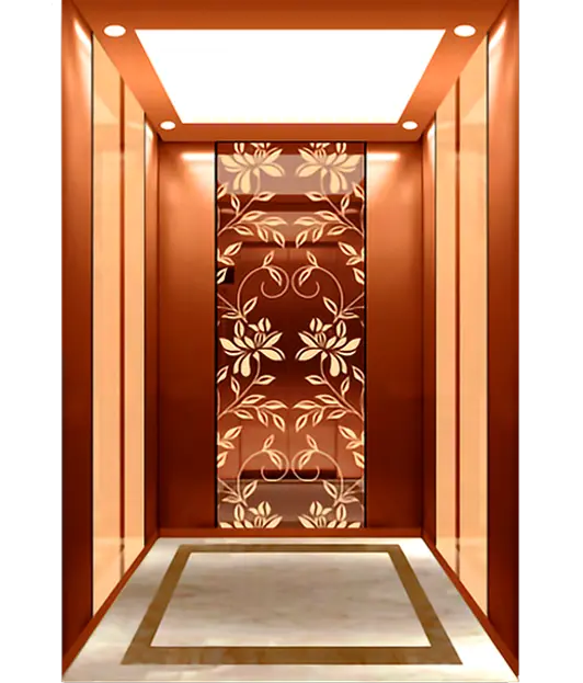 A passenger elevator featuring a decorative floral design on the wall, enhancing its aesthetic appeal.