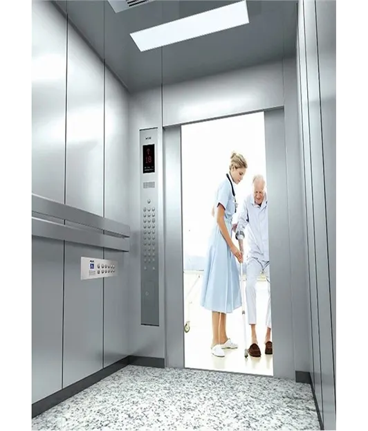 Hairline stainless steel framed hospital elevator.