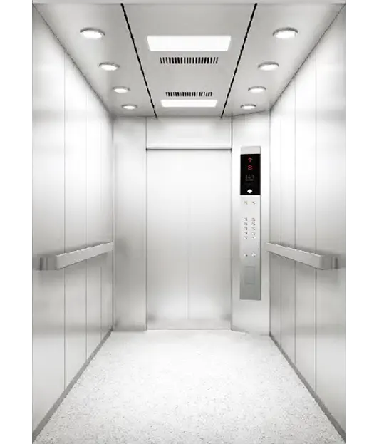 Hairline stainless steel framed hospital elevator.
