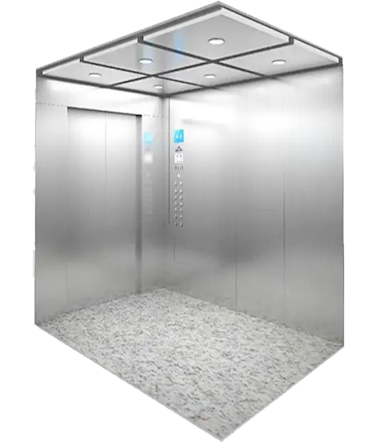 Hairline stainless steel framed hospital elevator.