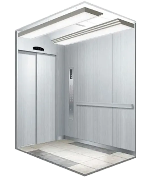 Hairline stainless steel framed hospital elevator.
