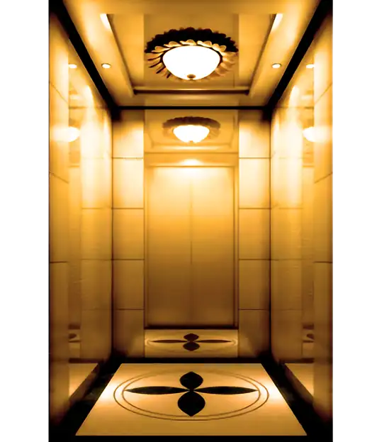 An elevator interior featuring a light mounted on the wall, designed for passenger use.