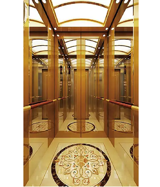 A passenger elevator with a wall light, providing visibility within the lift.